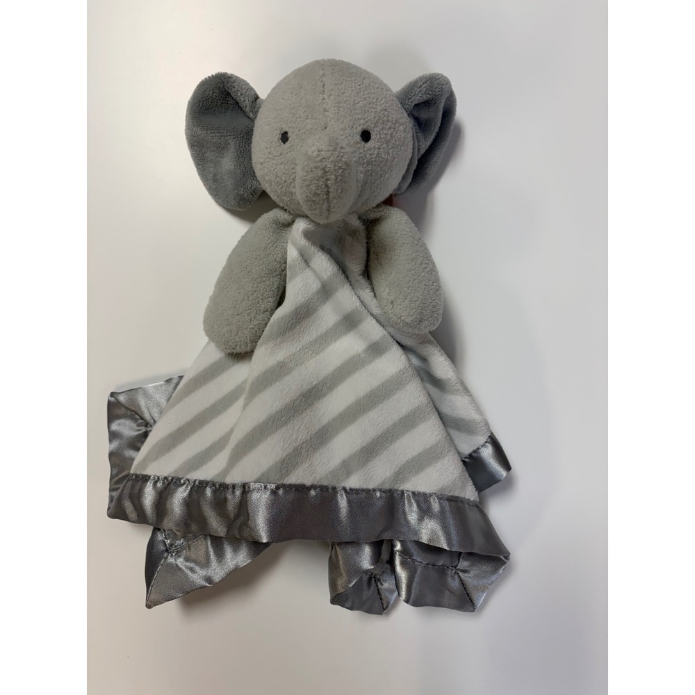 Cloud Island Grey Elephant Security Blanket Striped Lovey Satin Trim 030028932